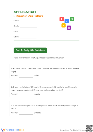 Grade 5 Multiplication Word Problems - Printable Worksheet