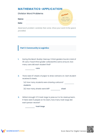 Division Word Problems Worksheet | Grade 5 Essential