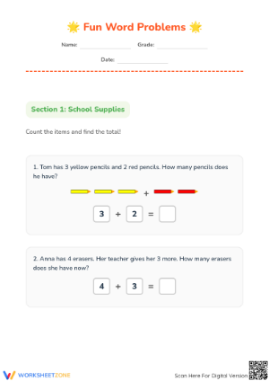 Printable Story Sums Grade 1: Addition Word Problems