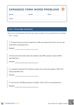 Printable Expanded Form Word Problems | Grade 2-4 Math