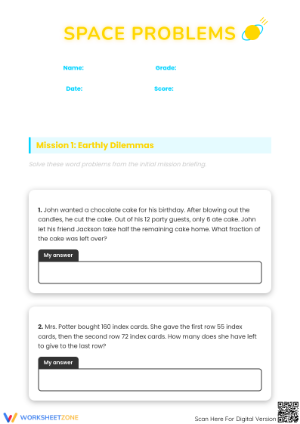 Grade 7 Space Math Problems — Printable No-Prep Worksheet