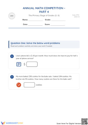Essential Grade 3 Math Mixed Word Problems Worksheet