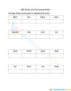 ABC order with the second letter Worksheet
