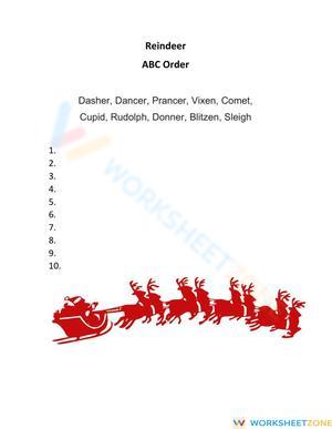 Grade 6 Reindeer ABC Order — Printable No-Prep Worksheet