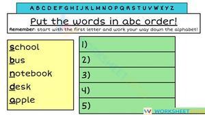 Alphabetizing Words Activity for Students