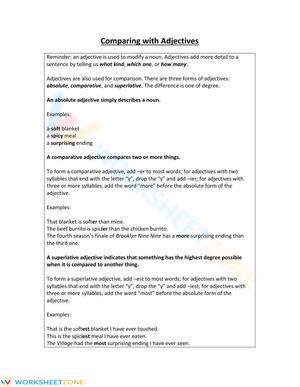 Printable Comparative Adjectives Worksheet | Grade 7 ELA