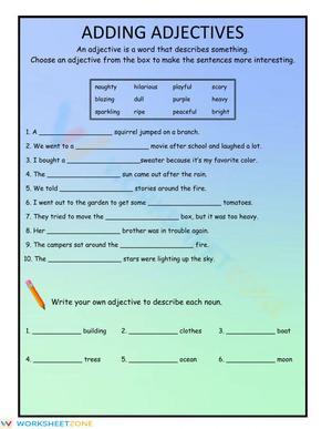 Adding Adjectives Descriptive Writing Worksheet