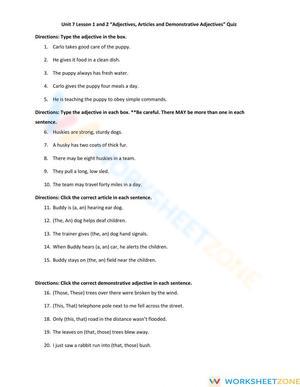 Unit 7 Lesson 1 and 2 Quiz