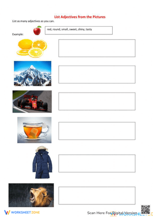 Adjective Practice Worksheet: Describe Pictures