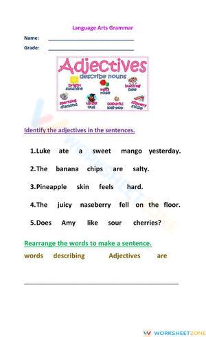 Language Arts Grammar Adjectives And Describing Words Worksheet