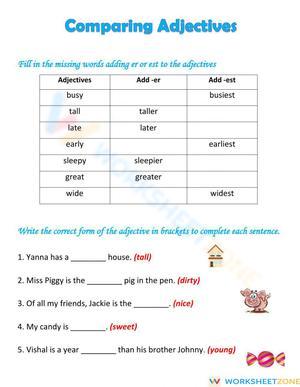 Printable Comparing Adjectives Worksheet | Grade 3 ELA