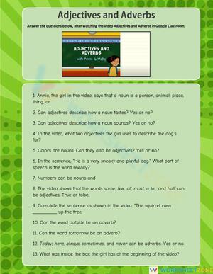 Grade 3 Adjectives & Adverbs — Printable No-Prep Worksheet