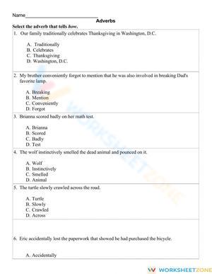 Grade 3 Adverbs — Printable No-Prep Worksheet