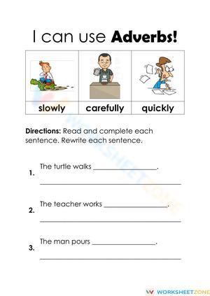 Grade 1 Adverbs — Printable No-Prep Worksheet
