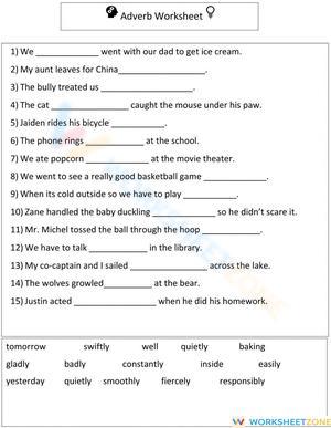 Printable Adverbs Worksheet | Grade 4 ELA