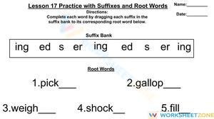 Grade 1 Suffixes — Printable No-Prep Worksheet