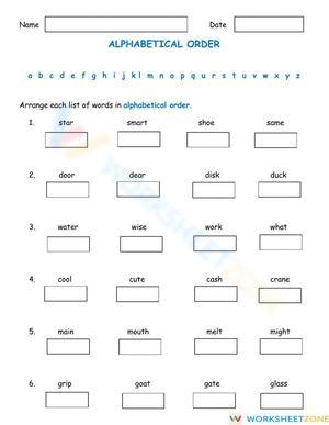 Alphabetical Order Worksheet