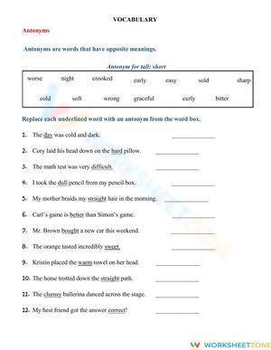 Printable Antonyms Worksheet | Grade 4 ELA