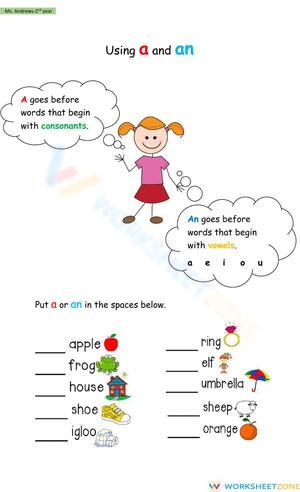 Grade 1 Articles — Printable No-Prep Worksheet