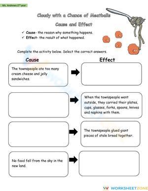 Cloudy With a Chance of Meatballs- Cause and Effect Activity