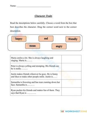 Character Traits | Describing People Worksheet for Kids