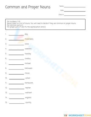 Printable Common & Proper Nouns Worksheet | Grade 3 ELA