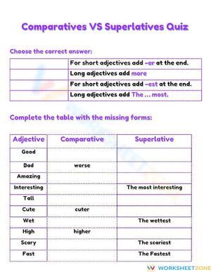 Comparatives Vs Superlatives QUIZ