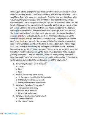 Story Parts in the -The Three Bears-