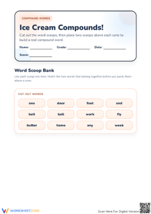 Printable Compound Word Cut and Paste Worksheet | Grades 1-3
