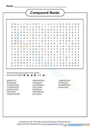 Grade 6-7 Compound Words — Printable No-Prep Worksheet