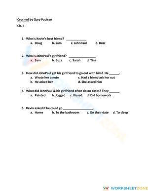 Printable Crushed Ch. 5 Worksheet | Grades 5-8 ELA