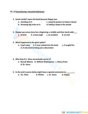 Printable Goosebumps: Haunted Halloween Ch. 23 Worksheet