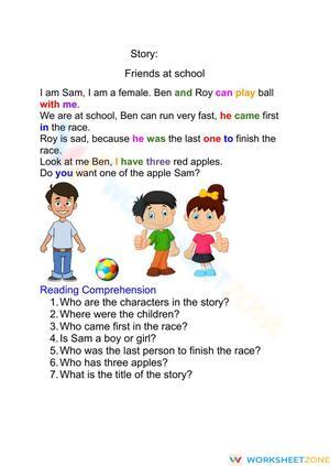 Reading Comprehension Worksheet – Friends at School

