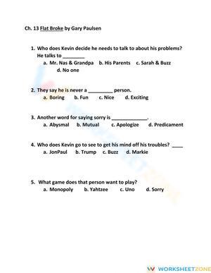 Flat Broke Ch. 13 Worksheet: Essential Reading Practice