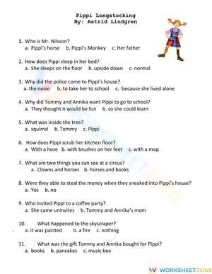 Grade 6-8 Pippi Longstocking — Printable No-Prep Worksheet