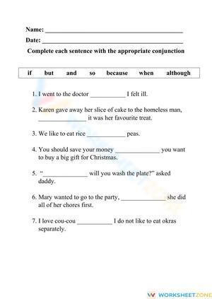 Conjunctions Worksheet