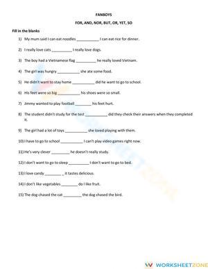 Grade 5 FANBOYS Conjunctions — Printable No-Prep Worksheet