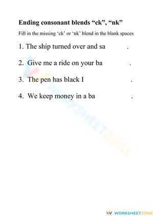 Printable Ending Blends ck & nk Worksheet | Grade 1 Phonics