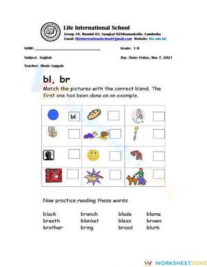 Printable bl and br Blends Worksheet | Grade 1 ELA