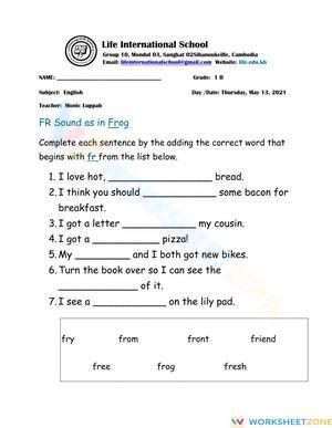 Printable 'fr' Consonant Blend Worksheet | Grade 1-2