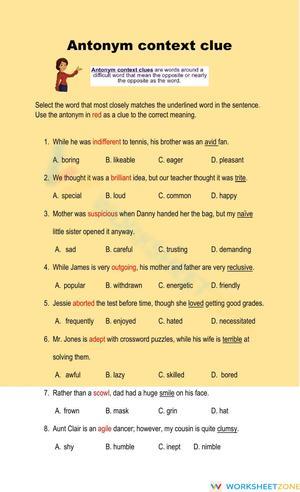 Antonym Context Clue