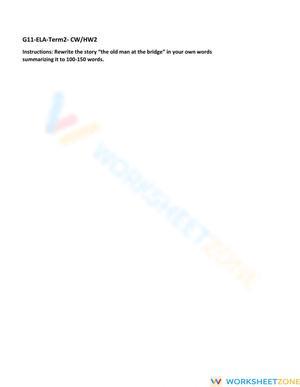 Grade 11 ELA Worksheet: Old Man at the Bridge Summary Ready