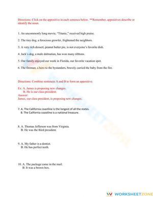 Essential Appositive Practice Worksheet | Grades 5-8 ELA