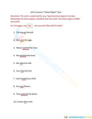 Direct object quiz Lesson 2