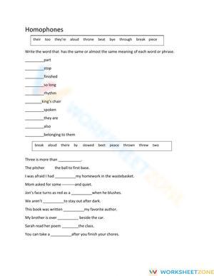 Homophones Worksheet for Grammar Practice