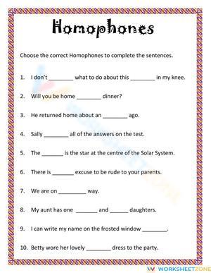 Homophones 2 Worksheet