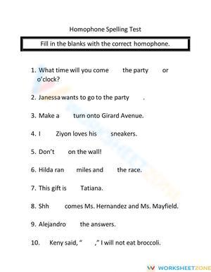 Homophone Test 2 Drop Down