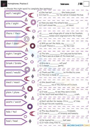 Homophones. Practice 2