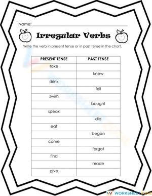 Grade 3 Irregular Verbs — Printable No-Prep Chart
