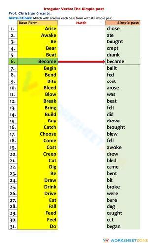 Grade 8 Irregular Verbs — Printable No-Prep Worksheet